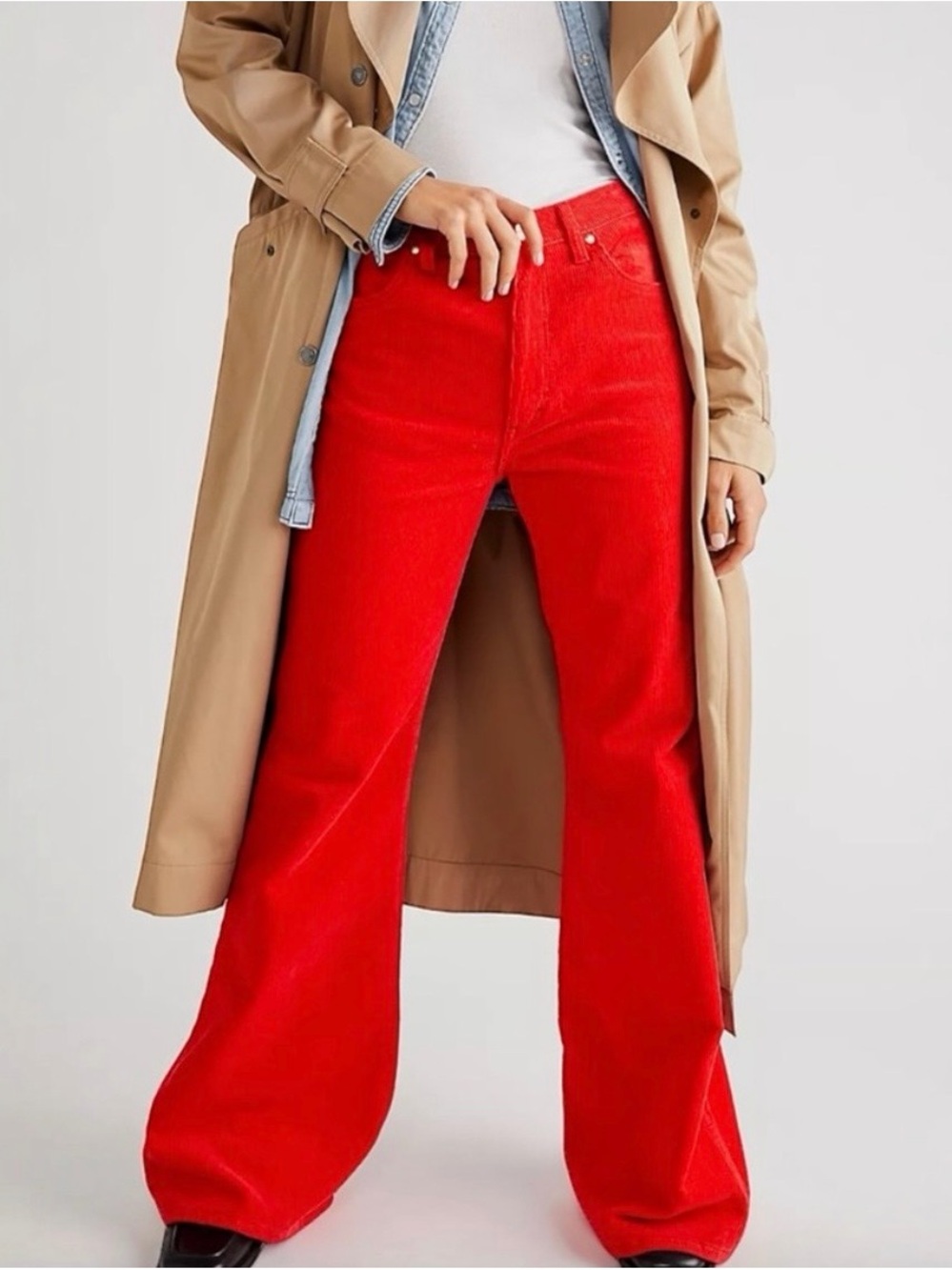 Free People Red Wide Leg Corduroy Jeans